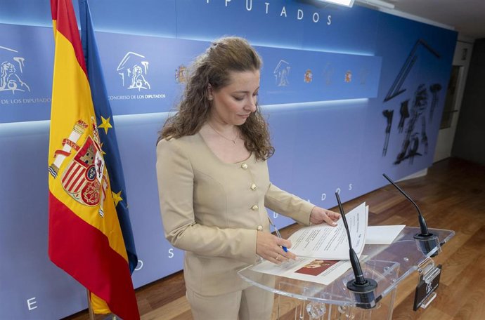 La portavoz del PP en el Congreso, Ester Muñoz, durante una rueda de prensa posterior a la Junta de Portavoces,  a 2 de septiembre de 2025, en Madrid (España).
