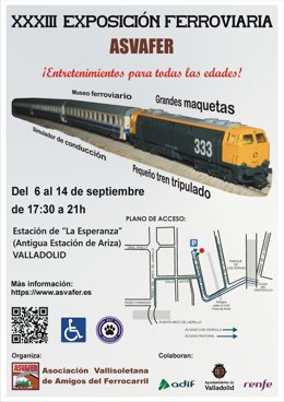 Cartel de la exposición ferroviaria de Asvafer con motivo de las fiestas de Valladolid.