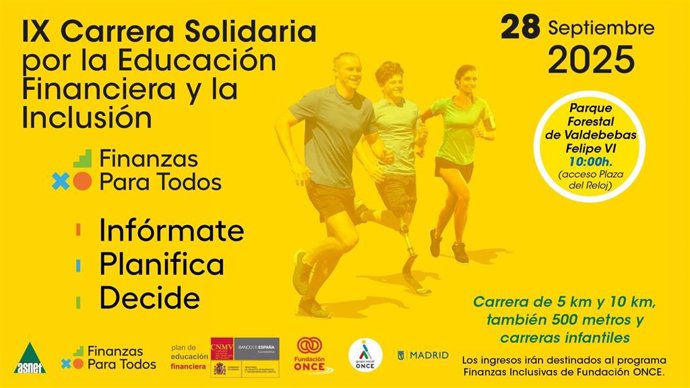 La Fundación ONCE y ASNEF organizan en Madrid la IX Carrera Solidaria por la Educación Financiera y la Inclusión