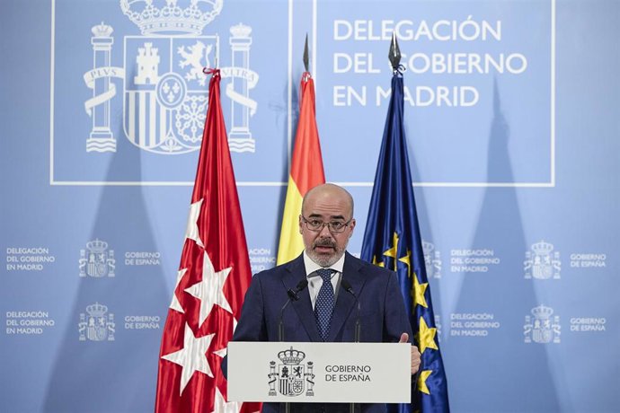 El delegado del Gobierno en la Comunidad de Madrid, Francisco Martín, durante una rueda de prensa, en la sede de la Delegación del Gobierno, a 1 de septiembre de 2025, en Madrid (España).