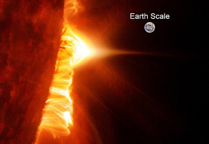 Una llamarada del limbo solar de escala comparable a la de la Tierra.