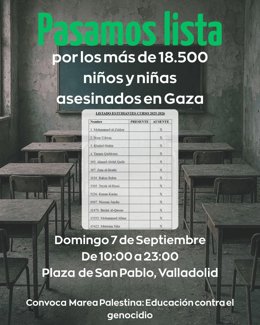 'Marea Palestina' Se Manifiesta Este Domingo En Valladolid Para Pasar Lista A 18.500 Menores "Asesinados" En Gaza.