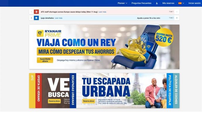 Facua denuncia a Ryanair por dificultar el 'check-in' online a los pasajeros que vuelan sin equipaje de mano.