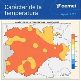 Mapa elaborado por la Aemet sobre el balance climatológico del mes de agosto en Castilla y León