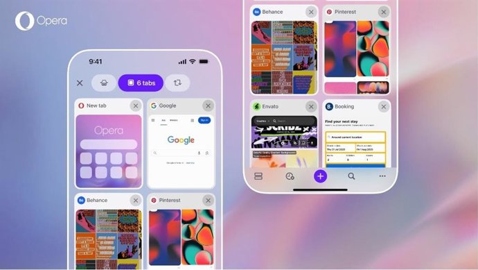 Visualização em grade do gerenciamento de guias no Opera One para iOS