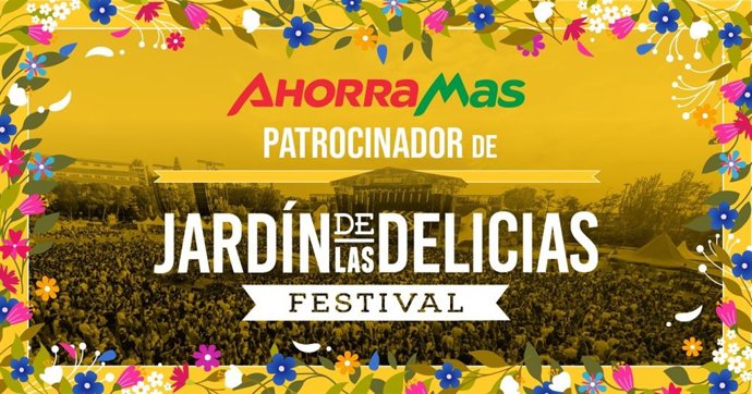 Cartel de Ahorramas, patrocinador oficial del Jardín de las Delicias.