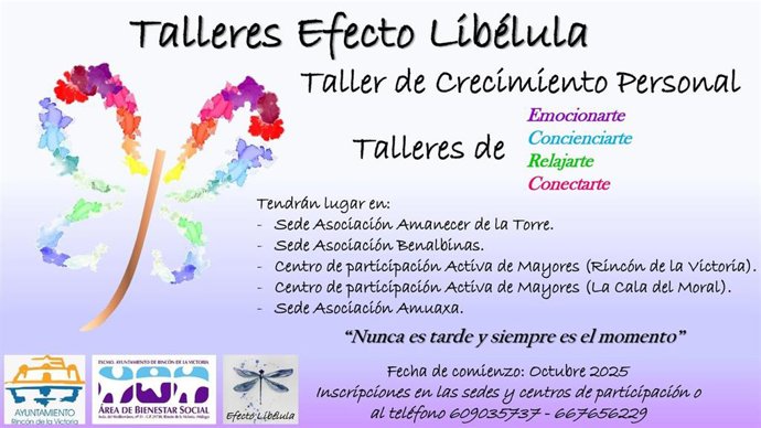 Cartel de los talleres del proyecto 'Efecto Libélula' en Rincón de la Victoria.