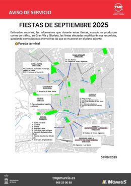 Paradas alternativas durante los cortes de tráfico por los actos de la Feria de Murcia