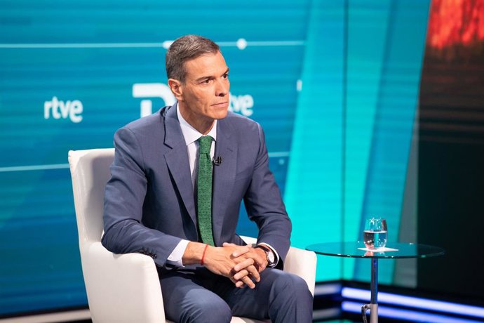 O Presidente do Governo, Pedro Sánchez, durante sua entrevista na RTVE.