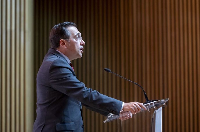 El ministro de Asuntos Exteriores, Unión Europea y Cooperación, José Manuel Albares, presenta  la Estrategia de Acción Exterior de España 2025-2028, en la Sede Marqués de Salamanca, a 4 de septiembre de 2025, en Madrid (España). El acto consiste en una pr