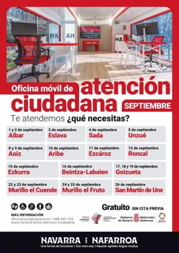 Cartel de los desplazamientos de la Oficina Móvil de Atención Ciudadana del Gobierno de Navarra