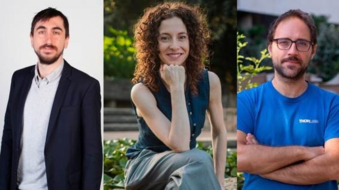 Los beneficiarios de las ayudas (de izda. A dcha.) Germán Molpeceres, Irene Hernando-Herráez y Gabriele De Luca