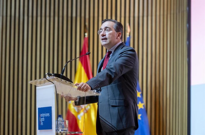 El ministro de Asuntos Exteriores, Unión Europea y Cooperación, José Manuel Albares, presenta la Estrategia de Acción Exterior de España 2025-2028, en la Sede Marqués de Salamanca, a 4 de septiembre de 2025, en Madrid (España). El acto consiste en una pre