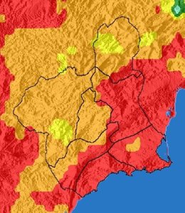 El nivel de riesgo de incendio forestal para este viernes es extremo en el Guadalentín, el litoral y Vega Alta