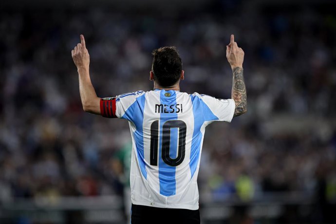 Archivo - 15 October 2024, Argentina, Buenos Aires: Argentina's Lionel Messi celebrates scoring during the 2026 FIFA World Cup qualifying soccer match between Argentina and Bolivia at Estadio Mas Monumental. Photo: Roberto Tuero/ZUMA Press Wire/dpa