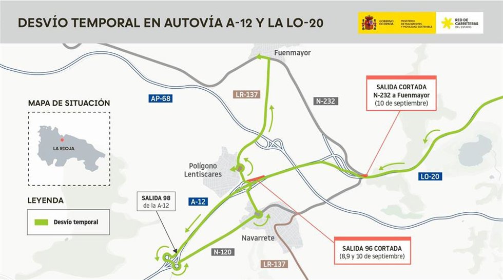 Desvio por construcción de la autvoía A-68 entre Arrúbal y Navarrete