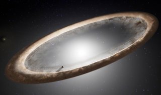 La estrella brillante en el centro, Fomalhaut, está rodeada por un antiguo disco de escombros de brillo desigual.