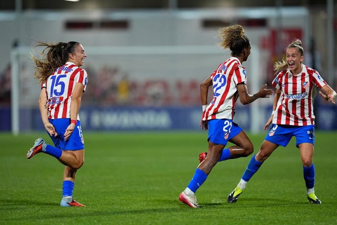 Luany Vitoria of Atletico Madrid celebrates a goal during the Spanish Women League, Liga F, football match played between Atletico de Madrid and Real Madrid at Centro Deportivo Alcala de Henares on September 5, 2025 in Madrid, Spain.