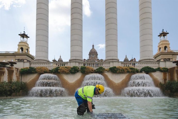 Imagen de los trabajos en la Font Màgica de Montjuïc