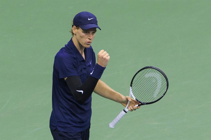 05 September 2025, US, Flushing Meadows: Italian tennis player Jannik Sinner celebrates after winning his match against Felix Auger-Aliassime on Day 13 of the 2025 US Open at USTA Billie Jean King National Tennis Center. Photo: Javier Rojas/PI via ZUMA Pr