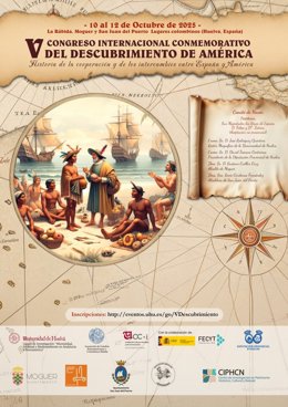 Cartel del V Congreso Internacional Comemorativo del Descubrimiento de América que se celebrará en Huelva.
