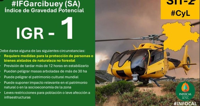 Declarado el IGR 1 para un incendio en Garcibuey (Salamanca) con una veintena de medios desplegados