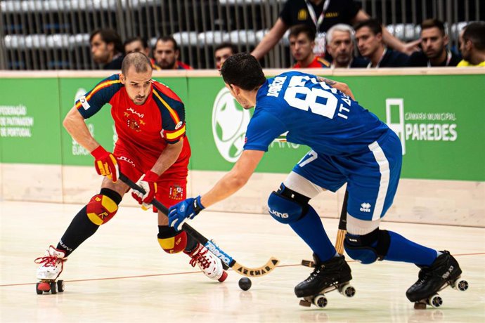 Partido entre España e Italia durante el Campeonato de Europa masculino de hockey sobre patines.