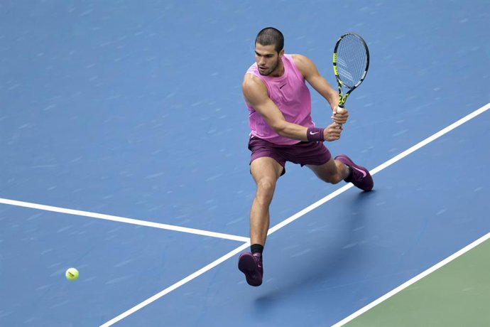 Carlos Alcaraz of Spain during his semifinal against Novak Djokovic of Serbia on day 13 of the 2025 US Open Tennis Championships, Grand Slam tennis tournament on September 5, 2025 at USTA Billie Jean King National Tennis Center in Flushing Meadows, Queens