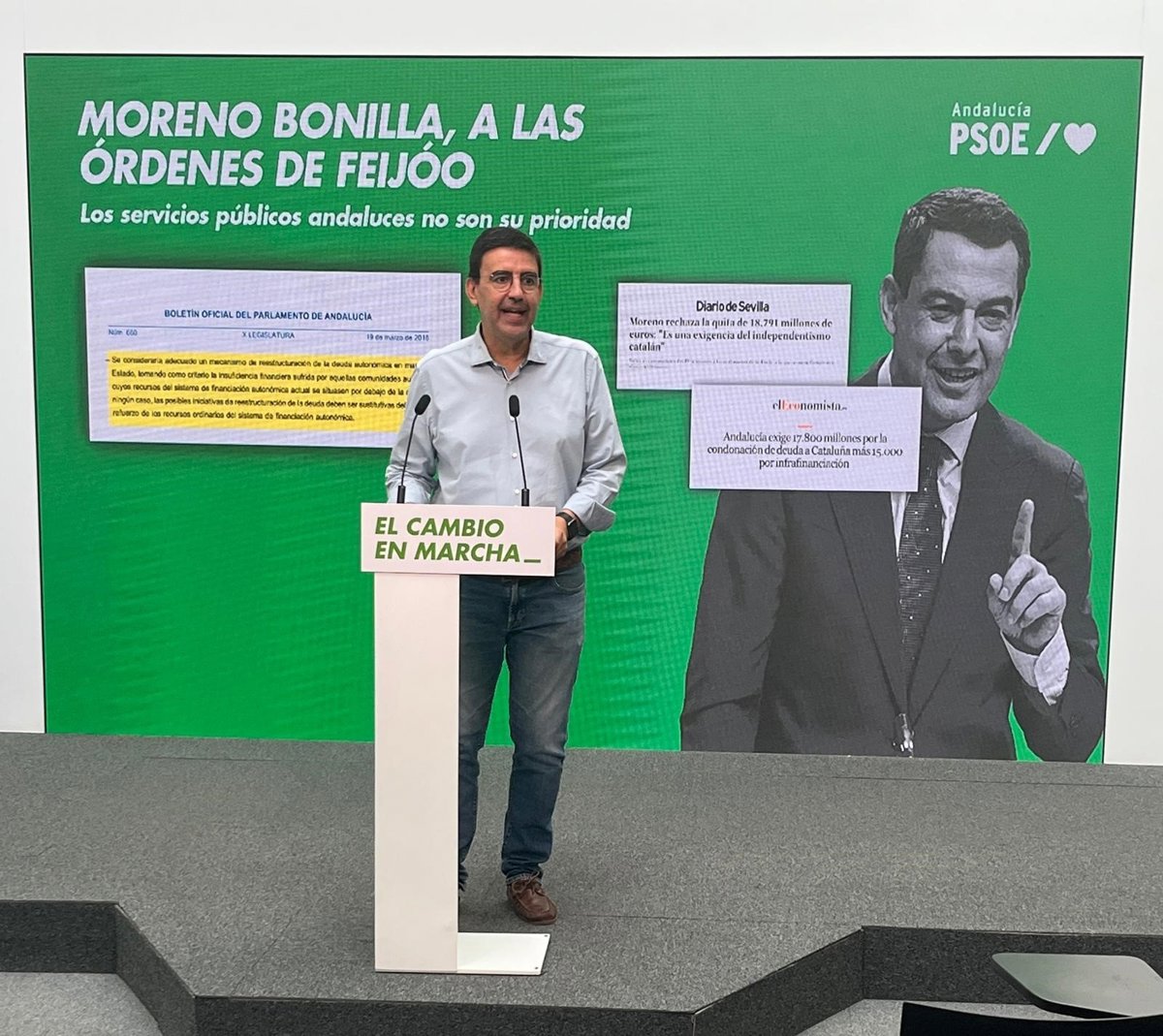 PSOE-A acusa a Moreno de  malversación por omisión  con la renuncia a la quita de deuda:  Es una marioneta de Feijóo 