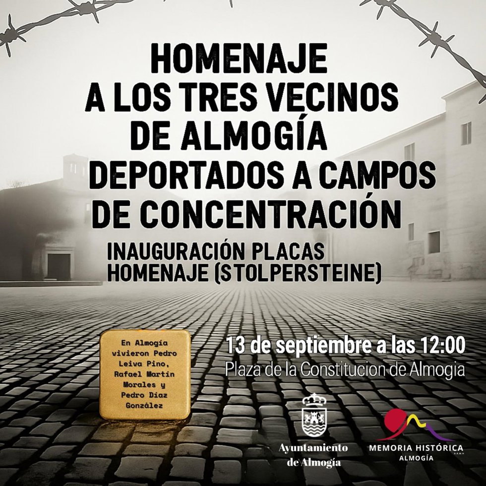 Imagen promocional del acto que rendirá homenaje a tres vecinos de Almogía deportados a campos de concentración durante la Segunda Guerra Mundial.