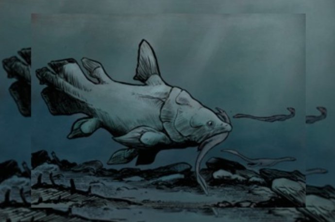 Reconstrucción de un gran celacanto mawsoniido del Rético británico.