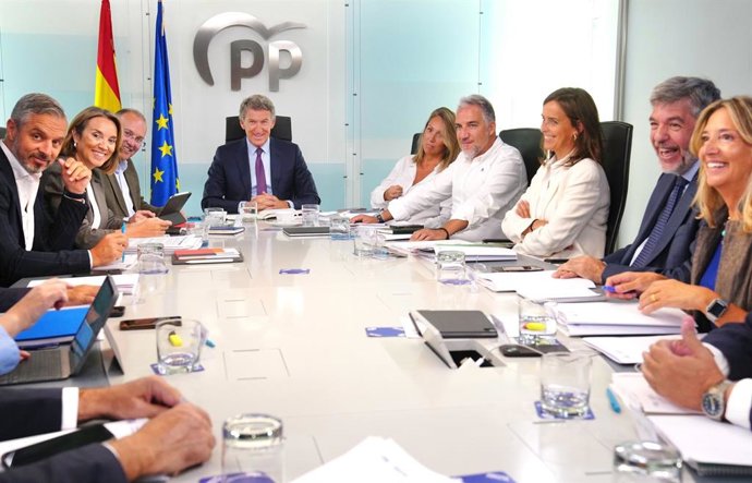 O líder do PP, Alberto Núñez Feijóo, preside a reunião do comitê de direção do partido.