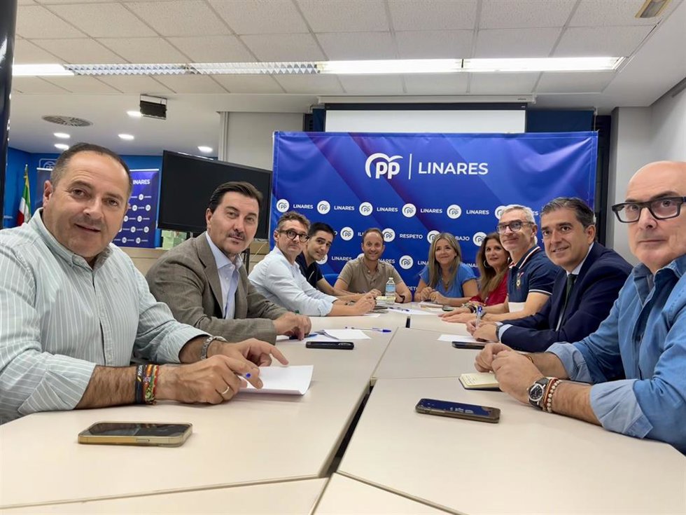 El presidente provincial del PP de Jaén, Erik Domínguez, en la reunión celebrada.