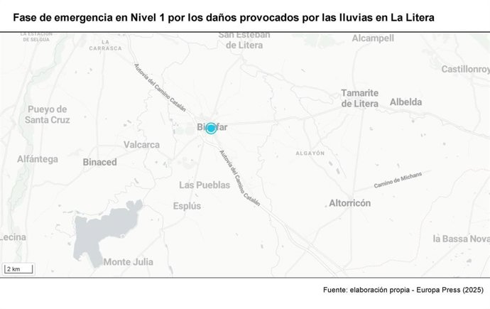 El Gobierno de Aragón activa la fase de emergencia en Nivel 1 por los daños provocados por las lluvias en La Litera