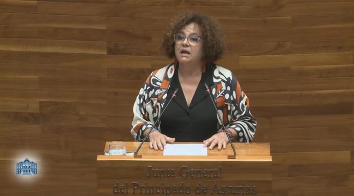 La consejera de Derechos Sociales y Bienestar del Principado, Marta del Arco, durante su intervención en la Junta General.