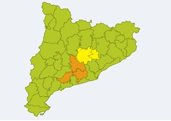 Imatge de l'alerta per pluges a Catalunya aquest dimarts