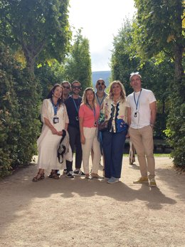 El grupo de periodistas italianos en los Jardines de La Granja (Segovia).