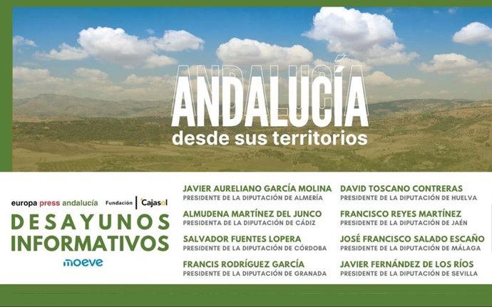 Cartel anunciador del desayuno informativo de Europa Press titulado 'Andalucía desde sus territorios' con los presidentes de las ocho diputaciones provinciales en Sevilla el miércoles 10 de septiembre