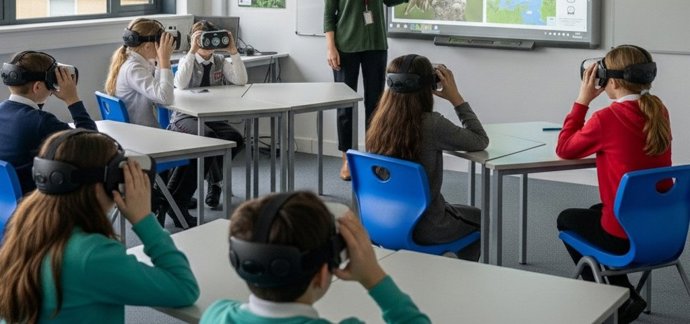 Archivo - Alumnado en una sesión de realidad virtual