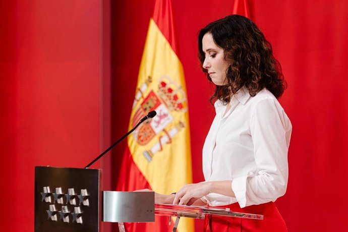 Archivo - La presidenta de la Comunidad de Madrid, Isabel Díaz Ayuso, comparece en la Real Casa de Correos para denunciar la ruptura de la caja común, a 14 de julio de 2025, en Madrid (España). La presidenta se refiere a la posibilidad de que Cataluña, en