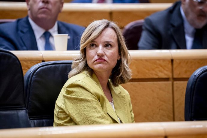 La ministra de Educación, Formación Profesional y Deportes, Pilar Alegría, durante una sesión de control al Gobierno, en el Senado, a 9 de septiembre de 2025, en Madrid (España). 