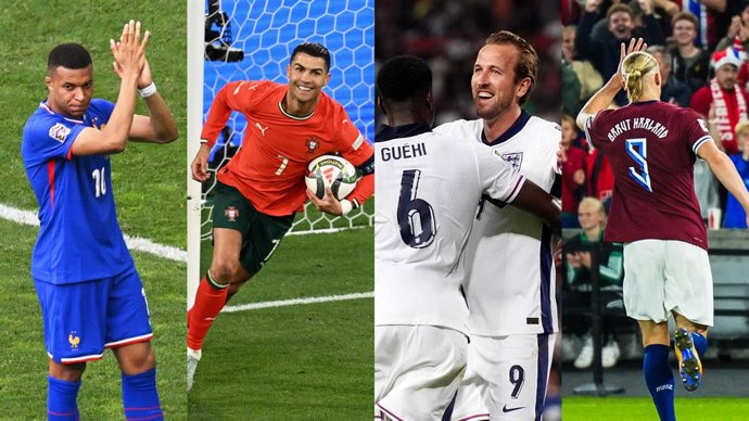 Kylian Mbappé (França), Cristiano Ronaldo (Portugal), Harry Kane (Inglaterra) e Erling Haaland (Noruega).