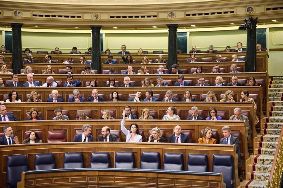 Archivo - La bancada del PP vota durante una sesión plenaria, en el Congreso de los Diputados, a 20 de mayo de 2025, en Madrid (España). 