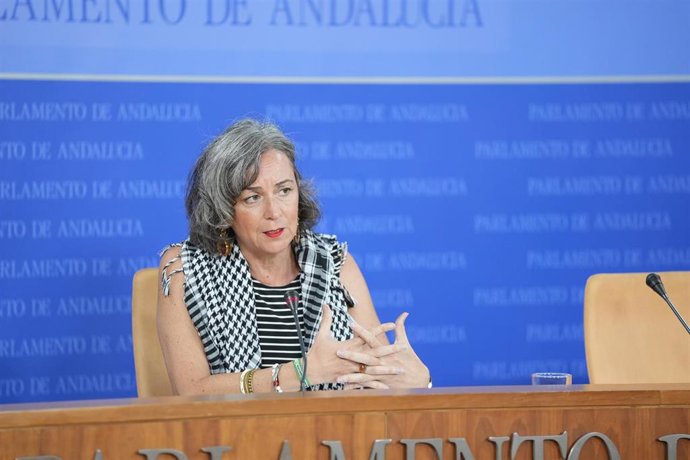 La diputada de Adelante Andalucía Begoña Iza, este miércoles en rueda de prensa.