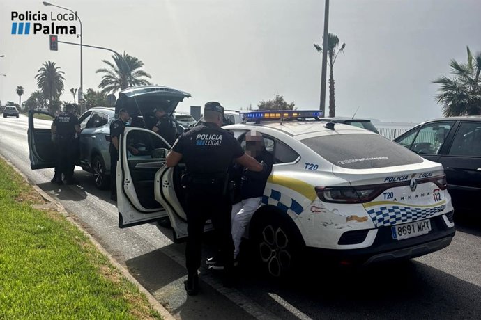 Momento de la detención del sospechoso de un robo en el castillo de Bellver.