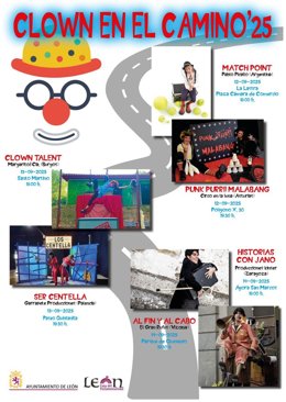 Cartel del ciclo 'Clown en el camino', que tendrá lugar en diferentes barrios de León capital este fin de semana.
