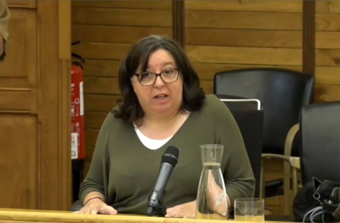 La presidenta de la asociación vecinal 'Jovellanos', María Teresa Martín Rodríguez, interviene en el Pleno Municipal gijonés.