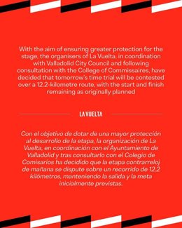 La Vuelta reduce a 12,2 kilómetros el recorrido de la etapa contrarreloj de Valladolid