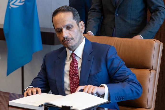 Archivo - 29 de julho de 2025, Nova York, Nova York, EUA: O secretário-geral Antonio Guterres se reúne com o xeque Mohammed bin Abdulrahman bin Jassim Al-Thani, primeiro-ministro e ministro das Relações Exteriores do Estado do Catar na sede da ONU em Nova