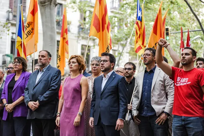 El presidente de ERC, Oriol Junqueras, durante la ofrenda floral